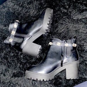 Black Booties with Jeweled Ankle Strap by Torrid.